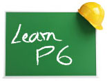 Image of construction hat hanging on green chalkboard. Chalkboard reads Learn P6